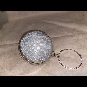 Silver rhinestone ball shaped clutch purse